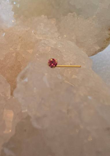 14kt Gold Pink 1.5mm  CZ L Shape Nose Stud image 0